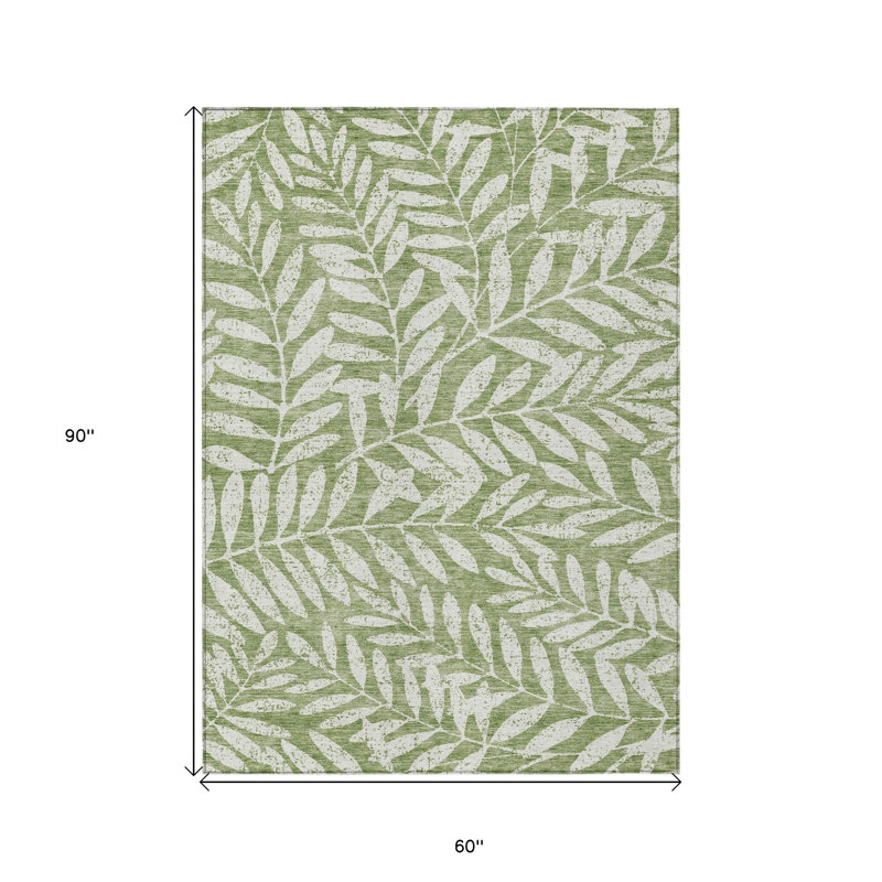 Tapis d'intérieur lavable à motif floral vert et ivoire 5 pi x 8 pi