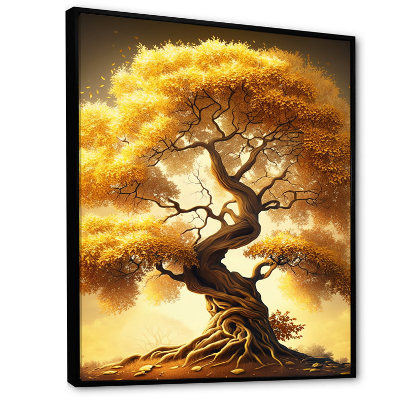 «Majestic Yellow Golden Tree I» sur toile, H 40 po x l 30 po x P 1,5 po, Cadre flottant noir