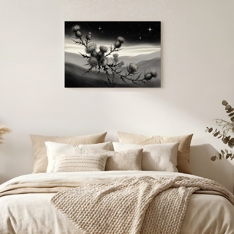 Chardons noirs et blancs sous un ciel étoilé - Tableau sur toile, H 36 po x l 48 po