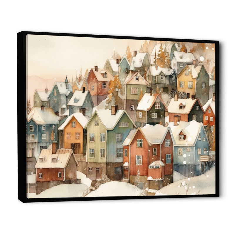 Winter Village III - reproduction sur toile, H 12 po x l 20 po x P 1 po, Cadre flottant noir