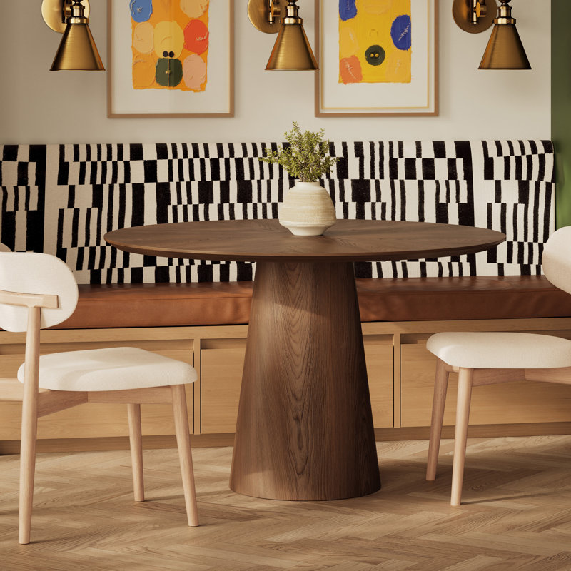 Modern Brazilian Burdon 47" Pedestal Dining Table, Nogueira