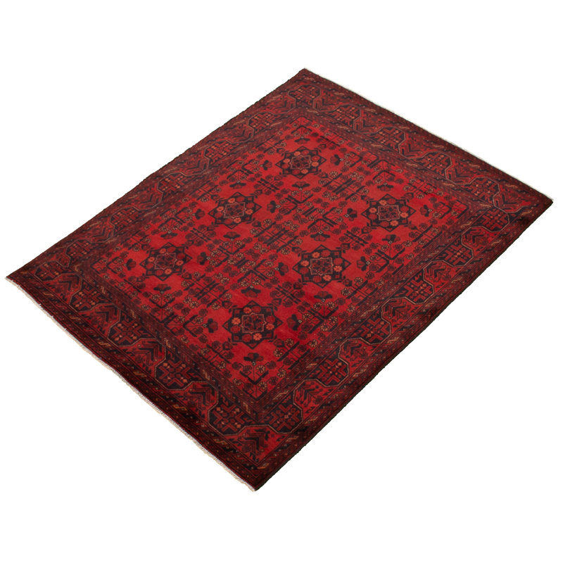 Tapis unique en laine noué à la main style Esari turque des années 2010 de 4 pi 10 po x 6 pi 4 po rouge Aramais