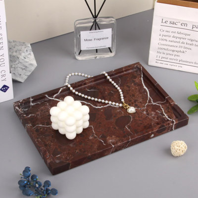 Marble Bathroom Vanity Tray, Natural Marble Home Kitchen Bathroom Table Tray(Rosso Lepanto)