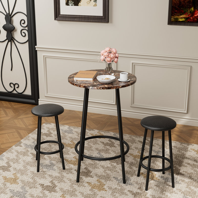 3-Piece Bar Table Set with 2 Bar Stools - Thumbnail 2