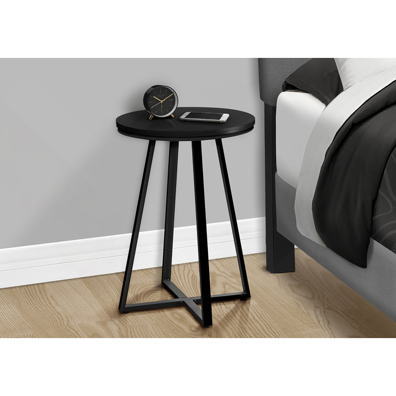 Table d'appoint, côté, rond, bout, table de chevet, lampe, stratifié gris, métal noir, contemporain, moderne, Noir
