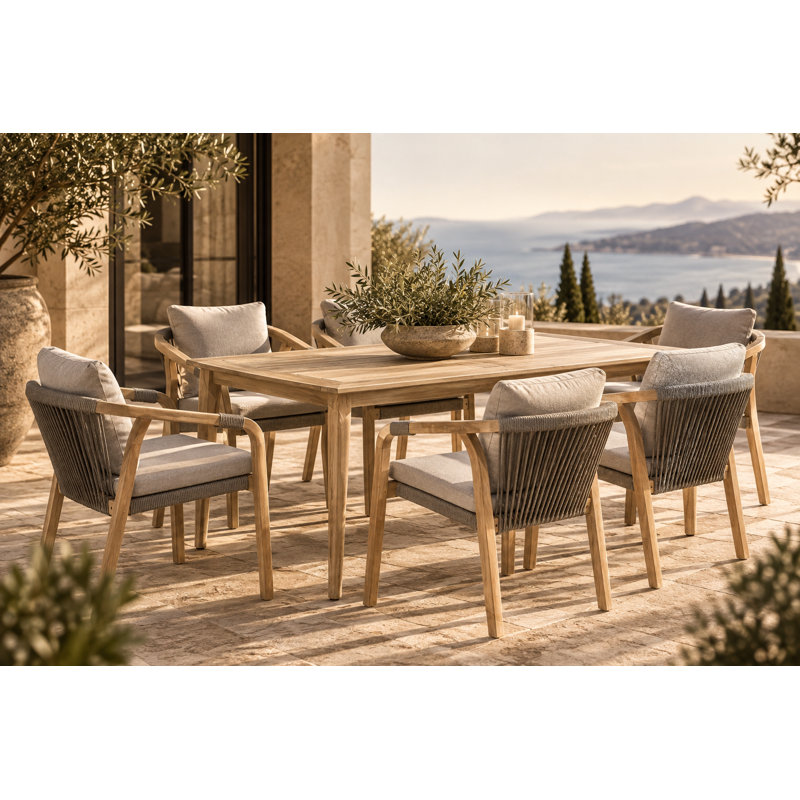 Ensemble de salle à manger d'extérieur en bois d'acacia pour 6 personnes Naila, Gris