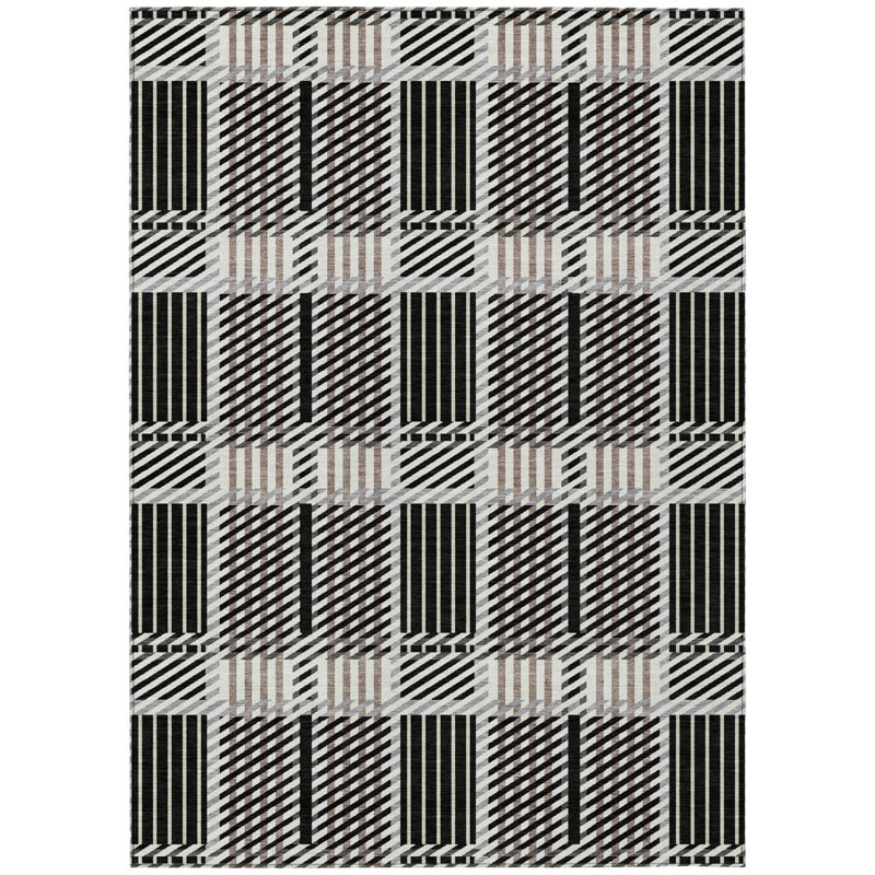 Tapis intérieur lavable à carreaux noir 3 pi x 5 pi