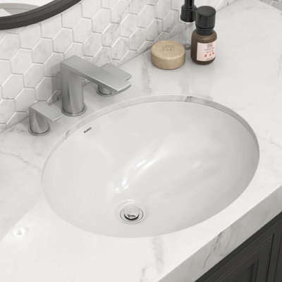 Ruvati 14-3/4 x 11 inch Undermount Bathroom Vanity Sink White Oval Porcelain Ceramic with Overflow -