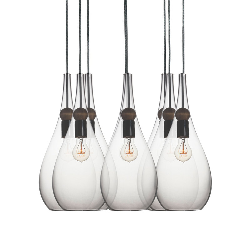 Earth 8 - Light Chandelier, 36" H x 18" W x 18" D, Nickel Braided Cord, Clear Glass