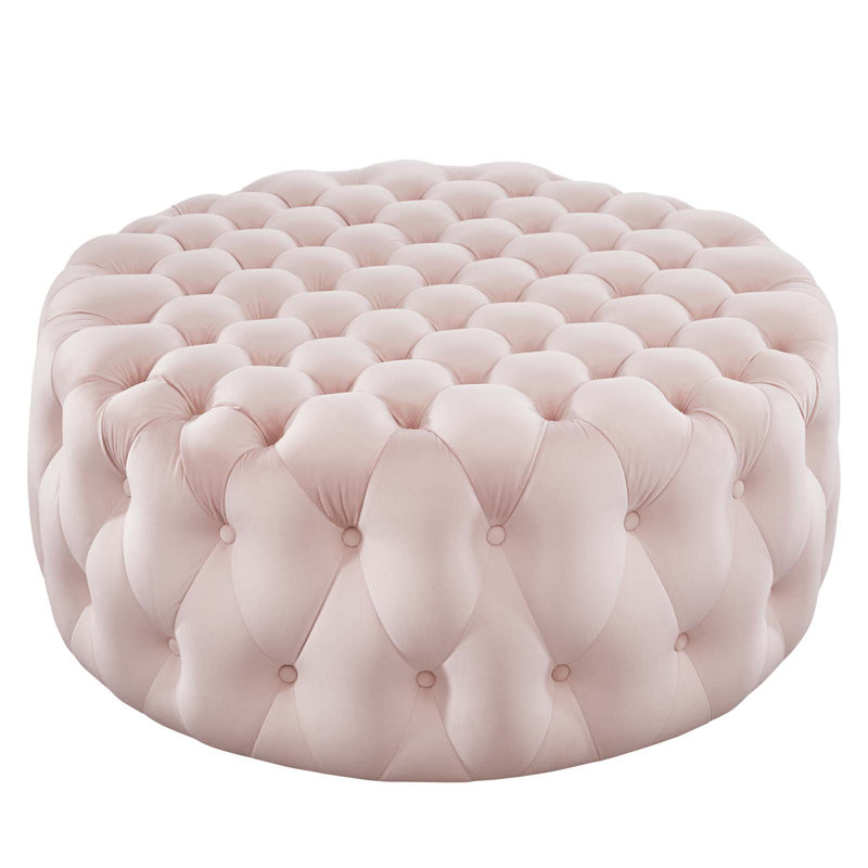 Grand repose-pieds rond en velours Performance, Velours rose