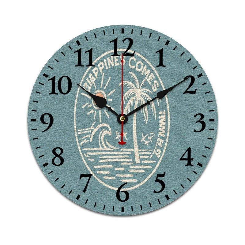 Horloge murale sarcelle blanche emblème de plage, 12 po x 12 po, pour décor de vestibule et de porche