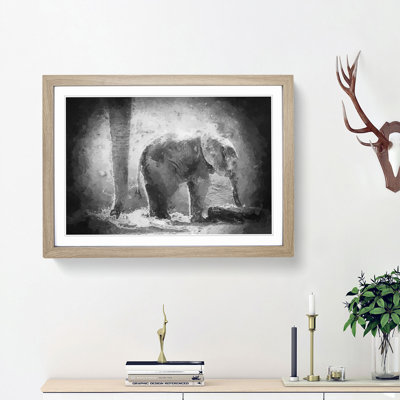 Mother and Baby Elephant Together in Abstract - Picture Frame Painting Print on MDF