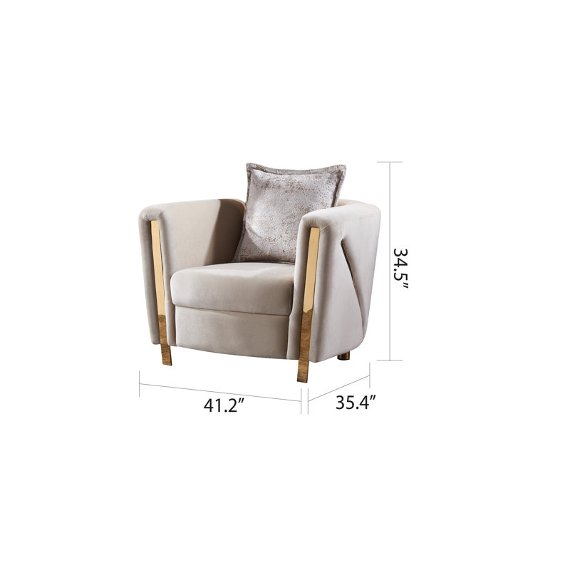 Nahri 41.2'' Velvet Accent chair,Living room chair,Arm chair,Bedroom chair,Club chair, Beige Velvet