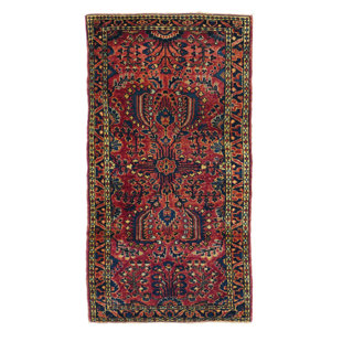 Tapis rouge / brun en laine noué à la main de conception unique 6 pi x 9 pi
