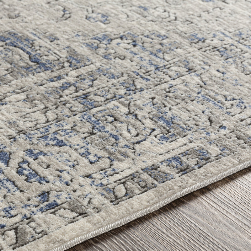 Tapis oriental bleu / gris clair, Rectangle 2 pi x 2 pi 11 po