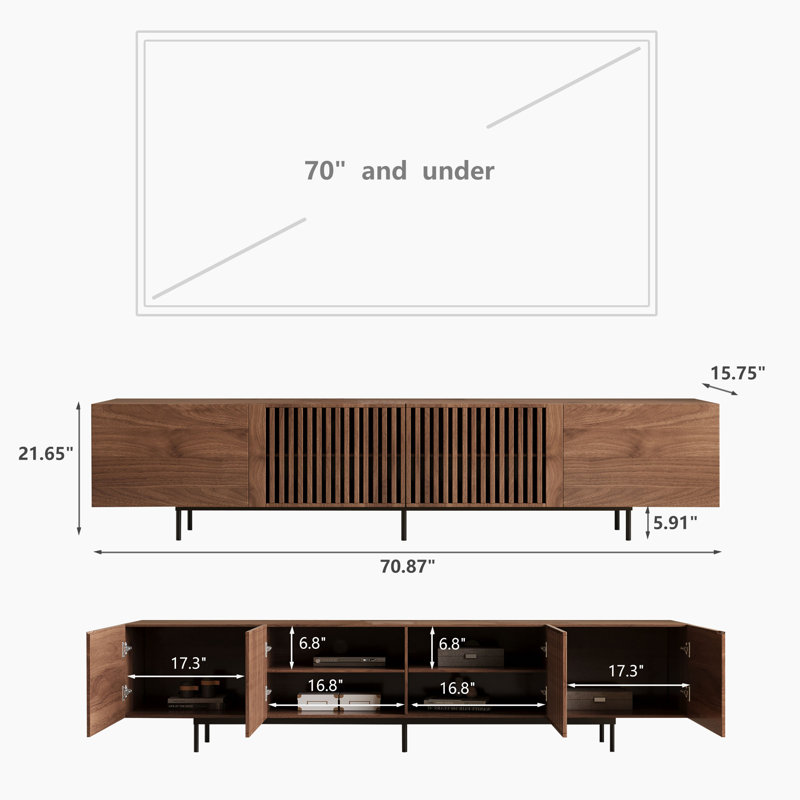 Ahijah 2 Piece Mid Century Modern Living Room Set: 70.87" Slatted TV Stand & Expandable Storage Coffee Table