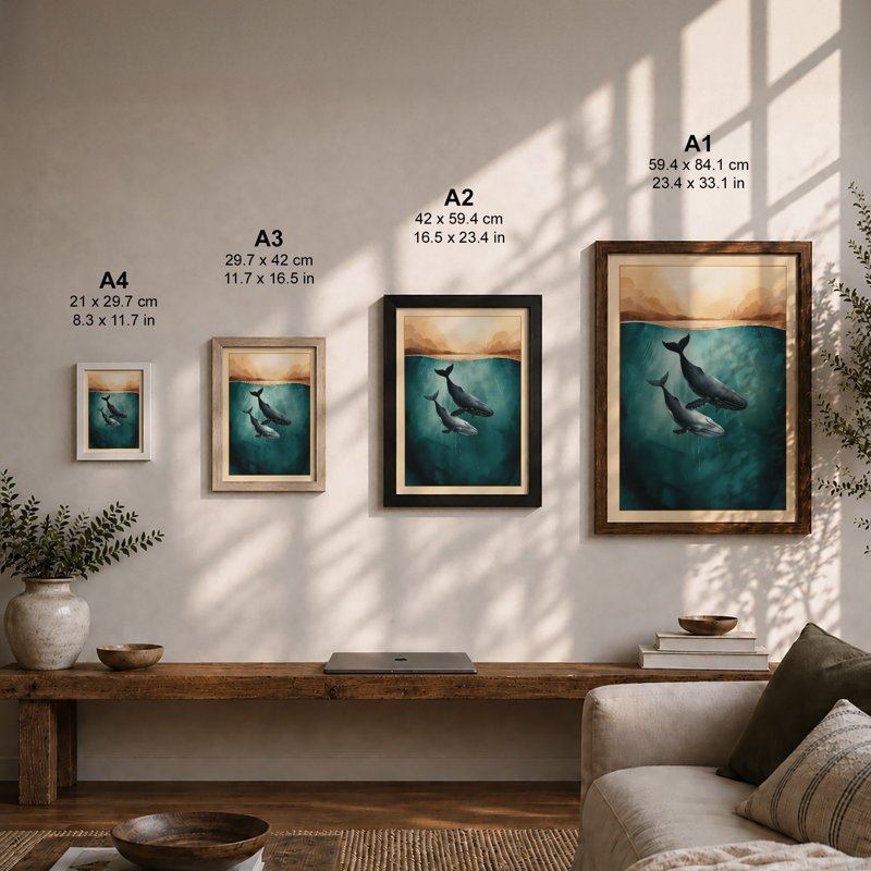 Whales at the Divide Coastal - Framed Print, Unframed, A1 - 84.1 x 59.4 cm