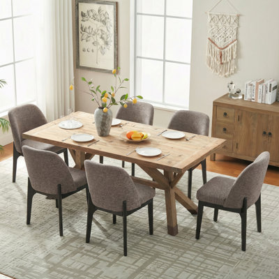 19.5" H Polyester Upholstered Dining Chair With Black Solid Wood Legs（Set Of 6）