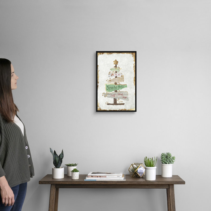 Arbre de Noël doré-impression d’art textuel sur toile, H 20 po x l 14 po x P 1,75 po, Cadre noir