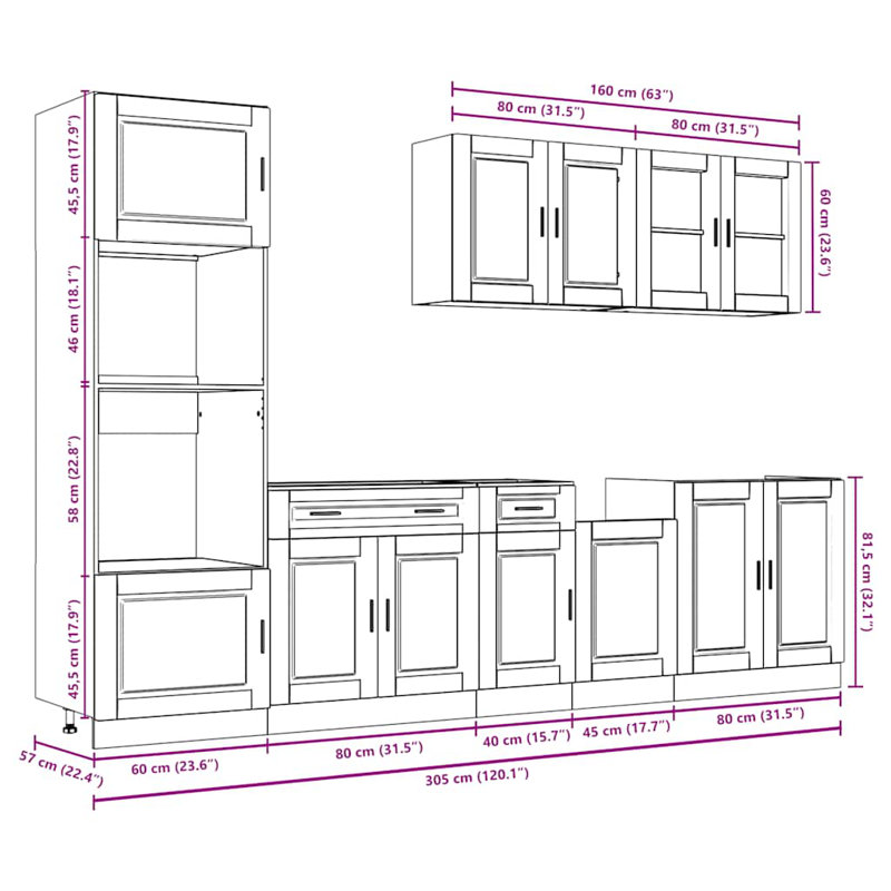 7 Piece Kitchen Cabinet Set Kalmar High Gloss Engineered Wood, Black
