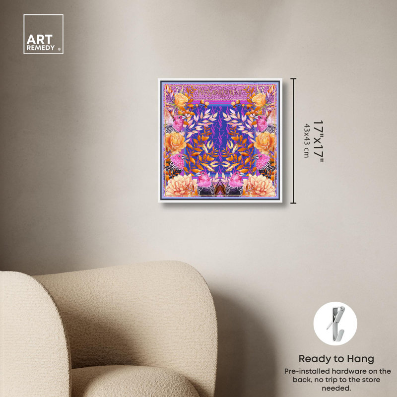 Impression sur toile, "Colibris" par Everly Quinn, Cadre blanc, H 17 po x l 17 po