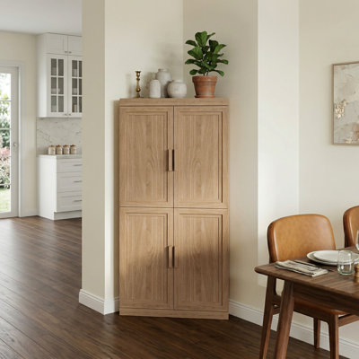 62" H Corner Kitchen Pantry with Adjustable Shelves Tall Corner Storage Cabinet with 4 Doors for Kitchen, Living Room, Dining Room
