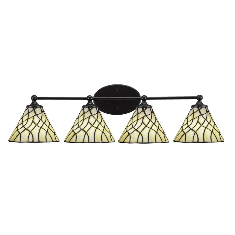 Barre d'éclairage de salle de bain 4 lumières Blank au fini noir mat avec verre d'art Sandhill de 7 po
