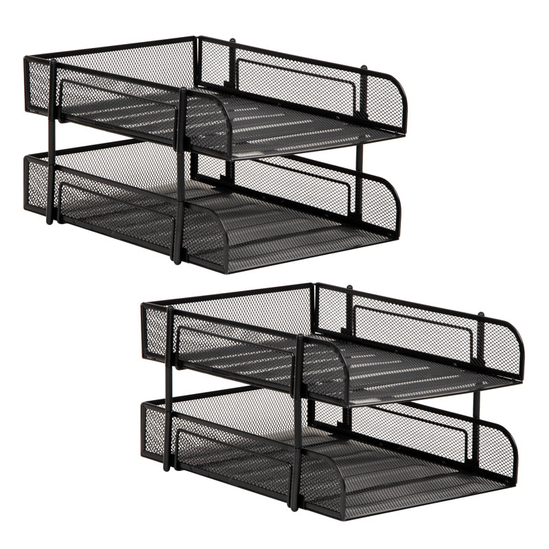 2-Tier Stackable Paper Tray, Metal Mesh Desk Organizer for Files, Documents, and Mail, Office Desktop Storage, Black