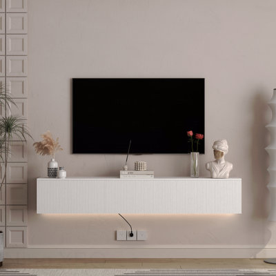 Meuble télé flottant fixé au mur avec 16 DEL de couleur, meuble télé moderne de 69 po, meuble télé flottant pour téléviseur 55 60 65 po,