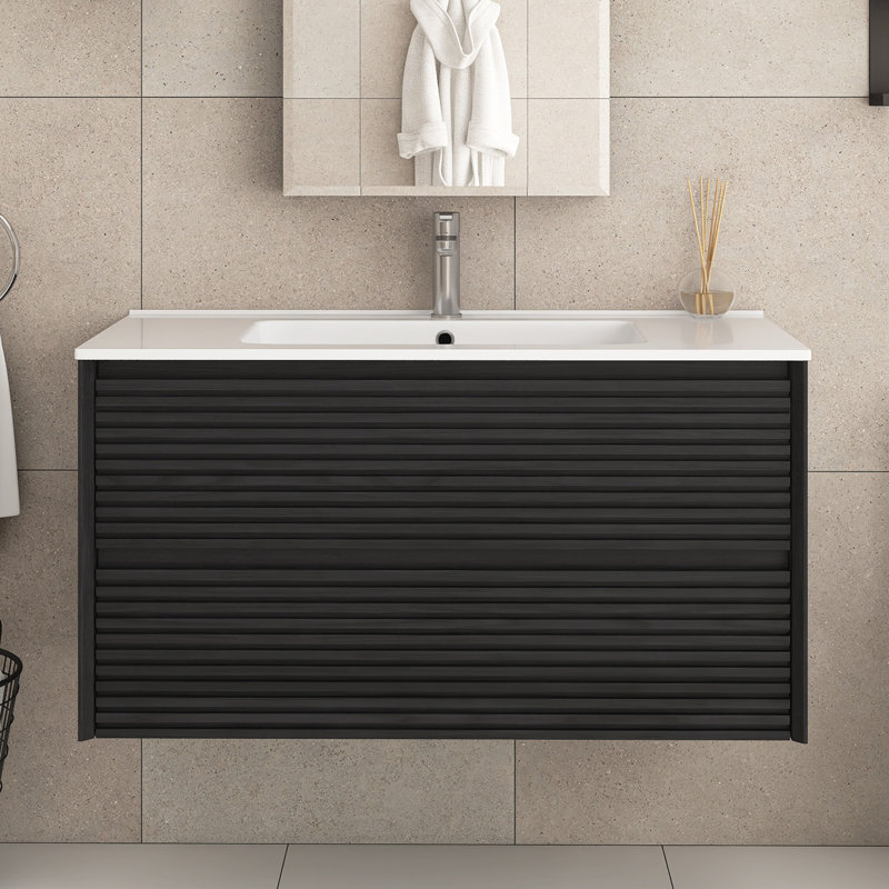 36 po Meuble-lavabo mural élégant et élégant avec 2 tiroirs