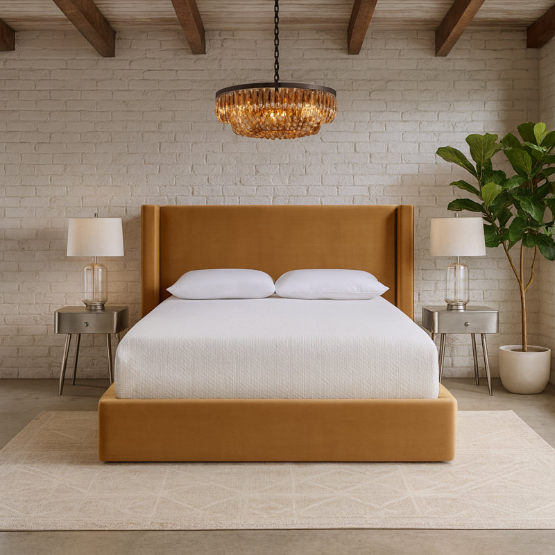 Lit tapissier Kendall Wanaque, Double, Velours brun clair