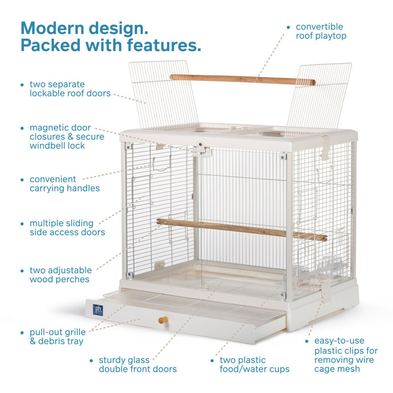 Cage Ã  oiseaux avec plateau et plateau Ezekiella, Blanc