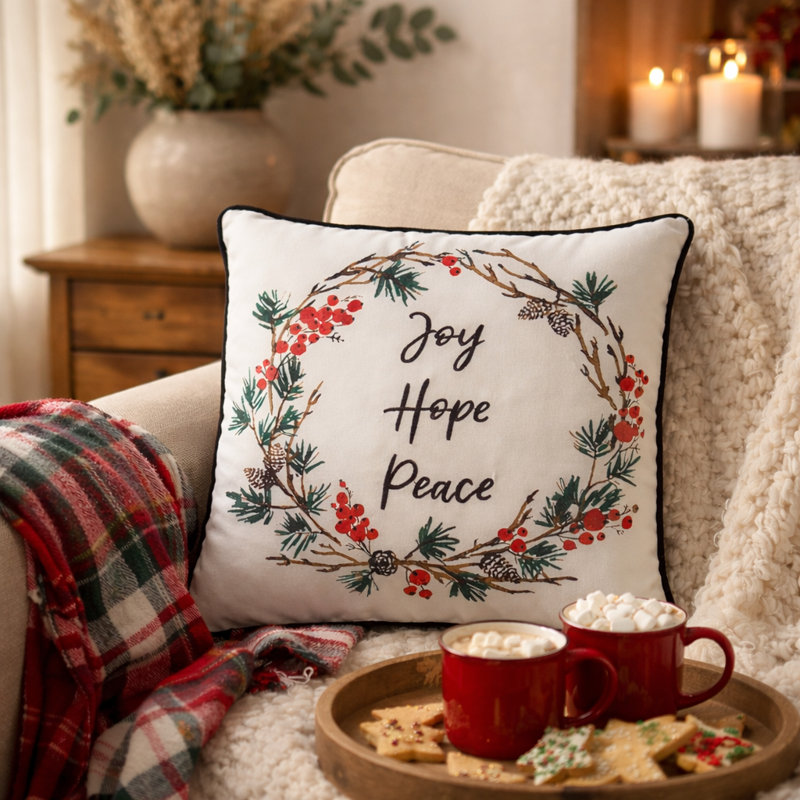 Coussin décoratif VCNY Home Joy Hope Peace Holiday, 18 po x 18 po