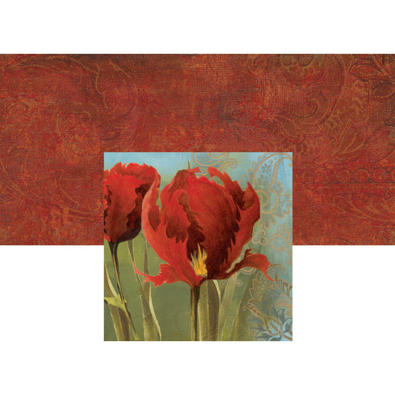 Red Flower Paisley 2 - Wrapped Canvas Painting, 20cm H x 30cm W x 3.8cm D