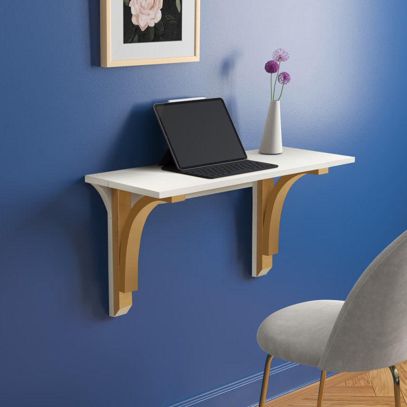 Bureau flottant Alexei, Blanc / Doré