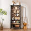 Vitrine de style Mid-Century de 73,25 po de haut avec portes en verre, tablettes réglables et finition élégante en grain de bois pour un rangement et une présentation polyvalents