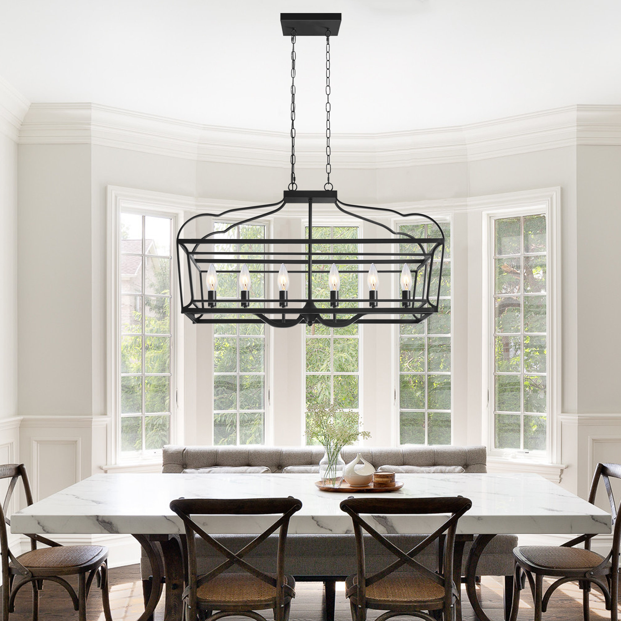 Gracie Oaks Zyiah 6 Light Matte Black Kitchen Island Pendant Wayfair