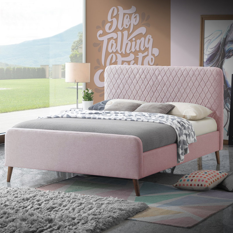 Solid Wood Platform Bed, Light Pink
