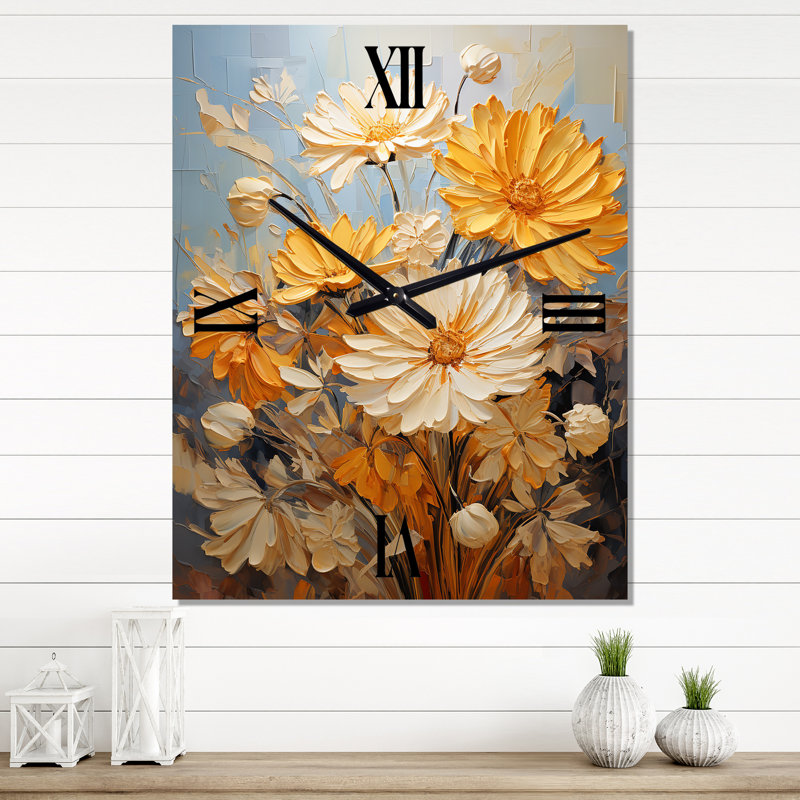 Horloge murale florale Chrysanthèmes Autumn Patchwork II, H 32 po x l 24 po x P 1 po