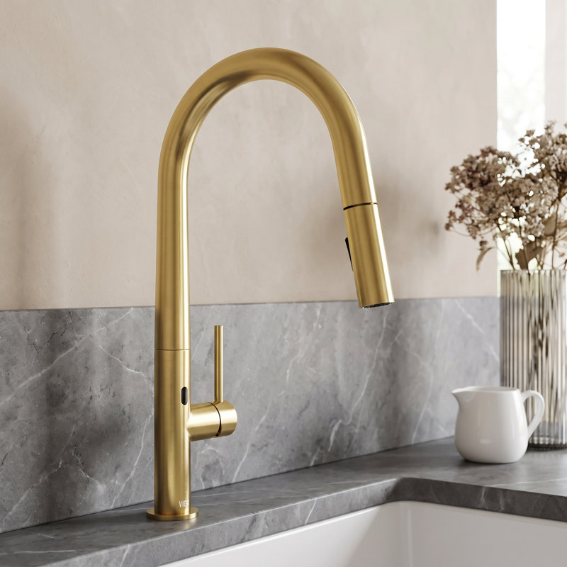 Greenwich 18" H 1-handle Pull-Down 2-Function Sprayer Touchless Kitchen Faucet, Matte Brushed Gold