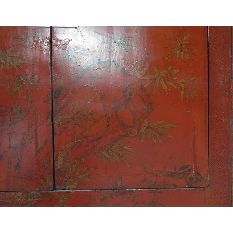 Chinoiserie-Style Hand-Painted Elm Cabinet