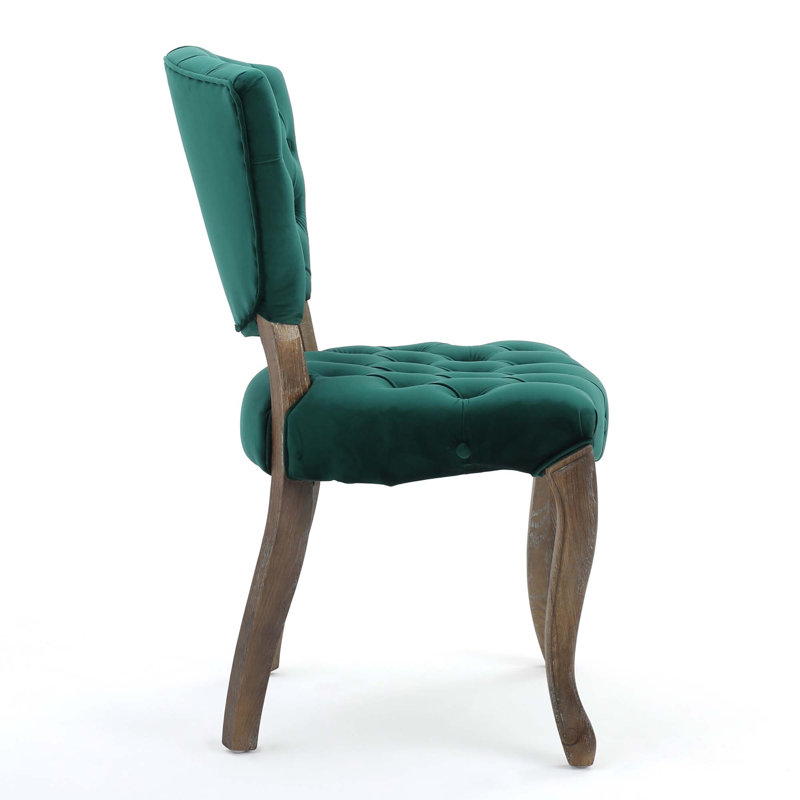 Chaise Parsons rembourrée et capitonnée Richard, Velours vert foncé