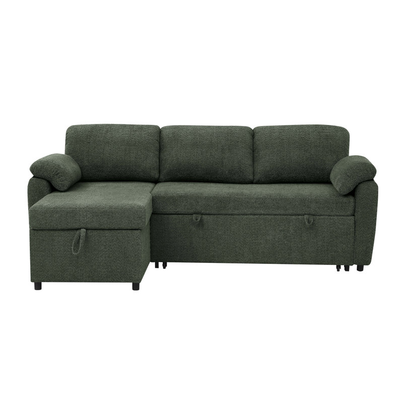 3-In-1 Convertible Sofa Bed With Storage, Green Polyester
