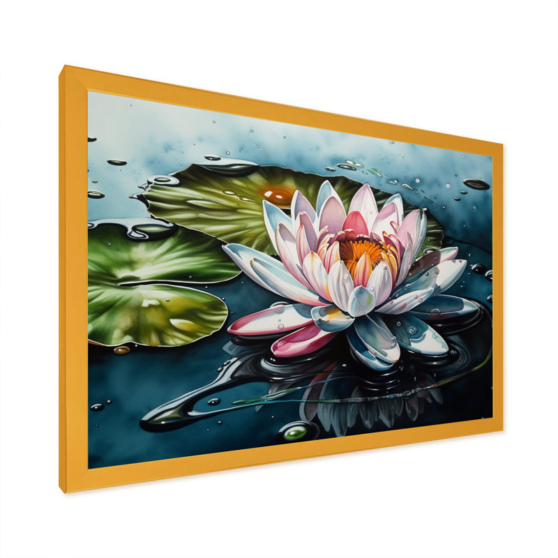 «Pink Lily Pad - Floral Leaves», art mural sur toile, H 12 po x l 20 po x P 1 po, Encadrement doré