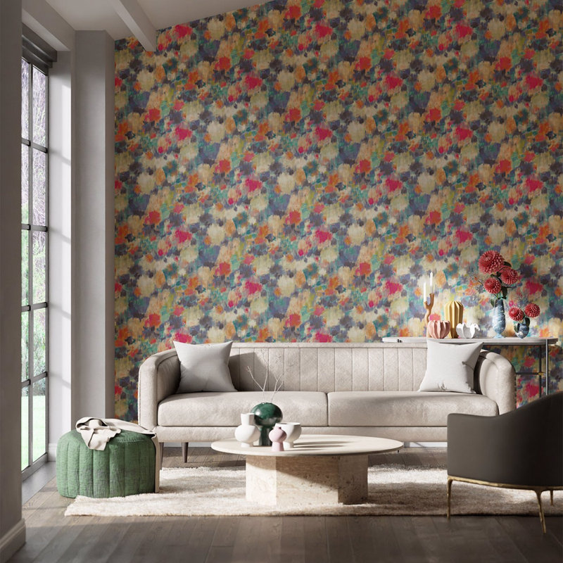 Exuberance 10.05m x 52cm Wallpaper Roll, Coral/Turquoise
