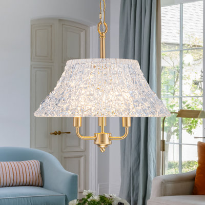 Modern 3-Light Brass Pendant Light with Handblown Textured Glass Dome Shade, Adjustable Height 19.69"-97.64" for Kitchen Island Dining Room