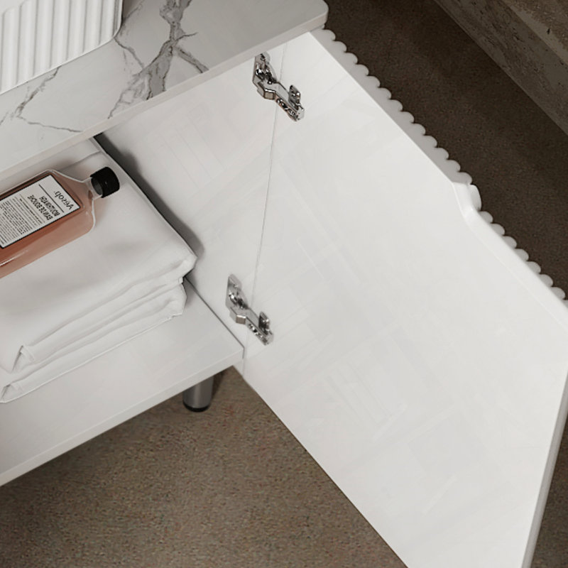 Meuble-lavabo autoportant avec comptoir en céramique Carrara, Blanc