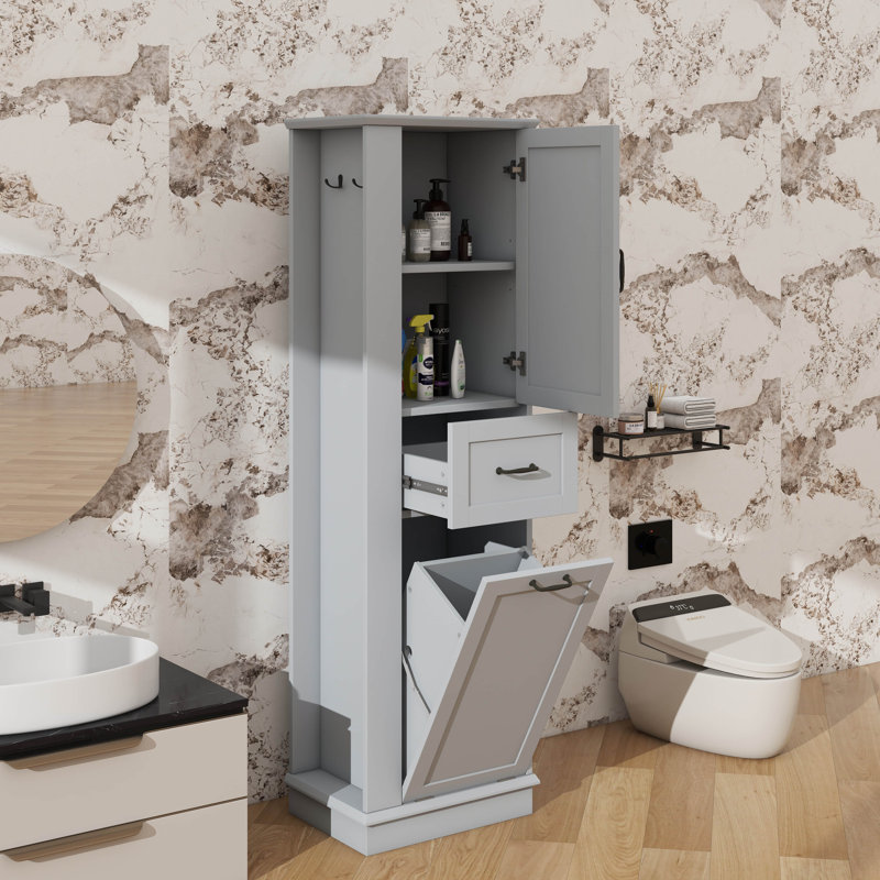 Armoire de rangement surélevée avec compartiment coulissant et tablettes réglables idéales pour le rangement dans la salle de bain