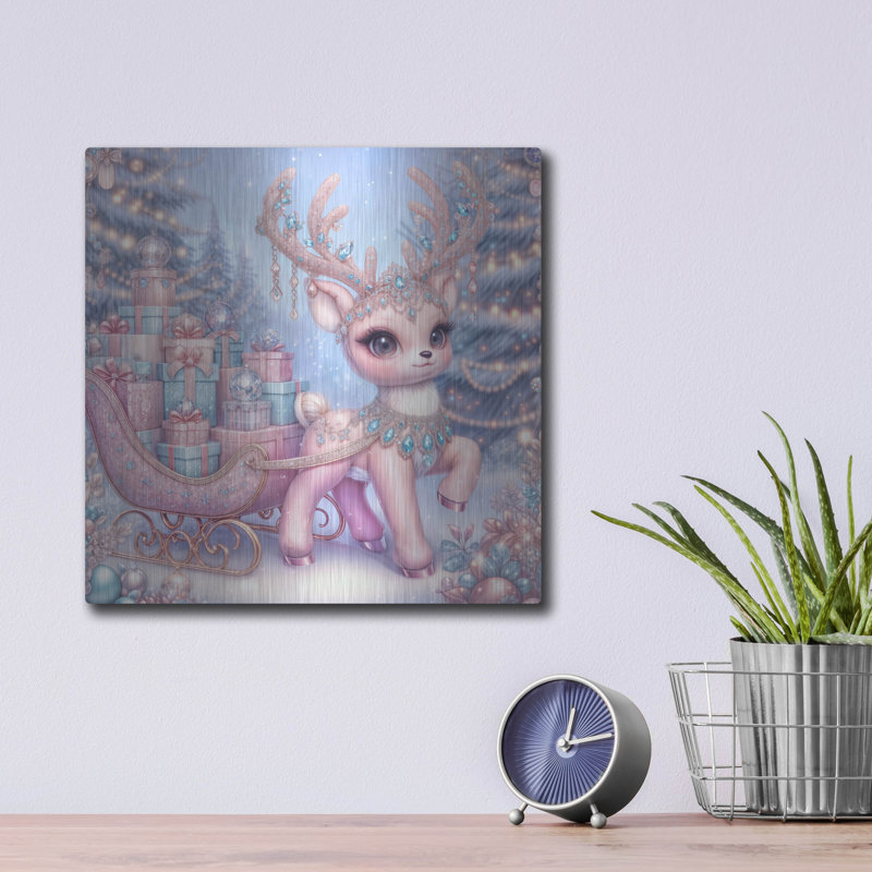  «Pink Raindeer» par Rey Klimt, art mural en métal, 12 po x 12 po