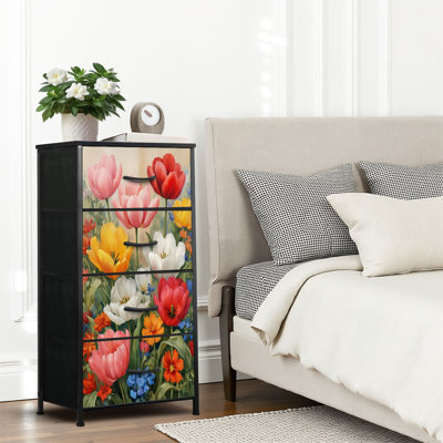 4 Drawer Dresser for Bedroom, Narrow Chest of Drawers, Wooden Top and Study Iron Frame 18"x37.5"-(WxH)